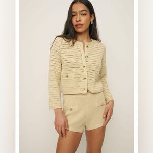 NWT Reformation Charlotte Cotton Pointelle Cardigan Cream Neutral-M